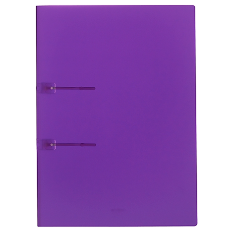 A vertical image shows a purple file folder with two gray levers.