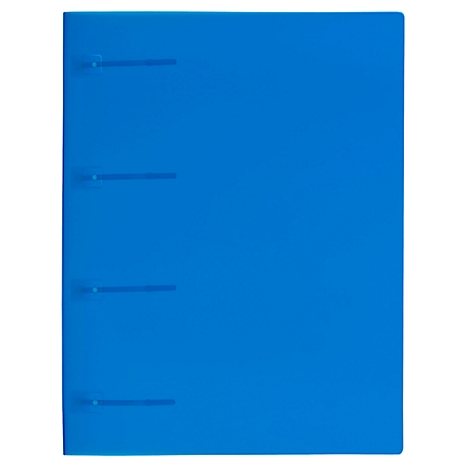 Blue binder with four perforations. The binder is empty and against a white background.