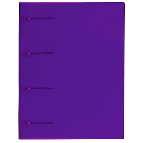 A purple folder held together by black struts.