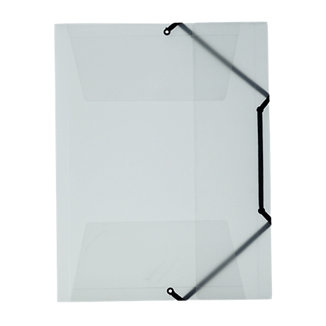 Transparent document folder with black closure band.