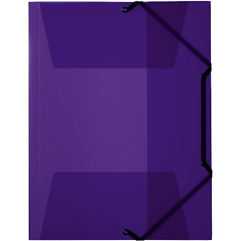 Purple folder with black elastic closure, portrait format. Translucent, with shadows.