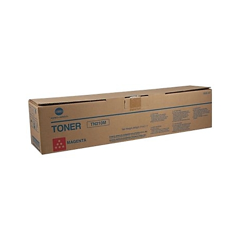 Braune Kartonverpackung mit Toner und Magenta Schriftzug. Produktbezeichnung ist TN210M.