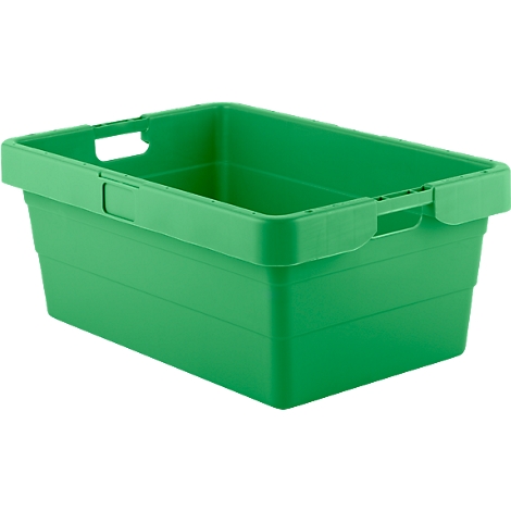 Grüne Kunststoffbox mit Griffen, rechteckig.