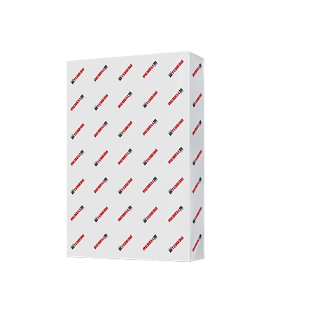 Weisser Karton mit diagonalem Logo-Muster in Rot und Schwarz.