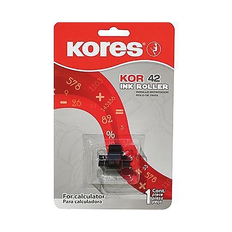 Kores KOR 42 inktroller in blisterverpakking, rood logo en cijfers op de achtergrond.