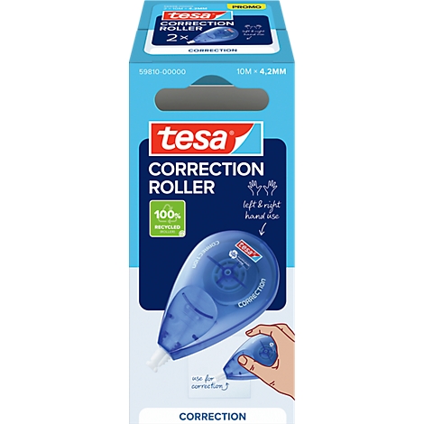 Tesa Korrekturroller Verpackung, Doppelpack, blau, für Links- und Rechtshänder.