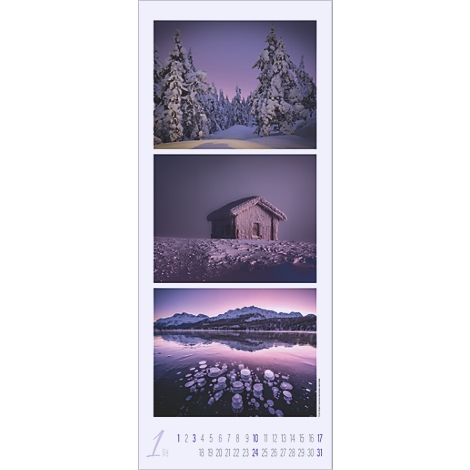Calendrier avec des images de paysages hivernaux, 1er janvier.