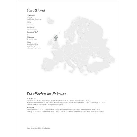 Infographie sur l'Écosse et l'Europe, avec des informations sur les vacances scolaires de février.