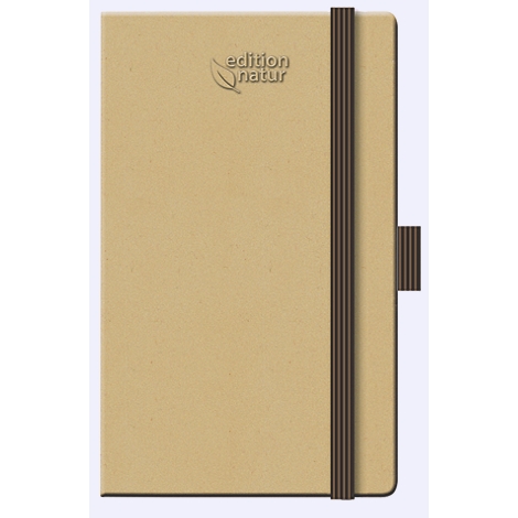 Carnet beige avec élastique marron et le texte "edition natur".