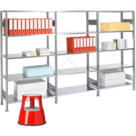 Kpl.-Angebot 1 Grundregal + 2 Anbauregale, Rollhocker gratis