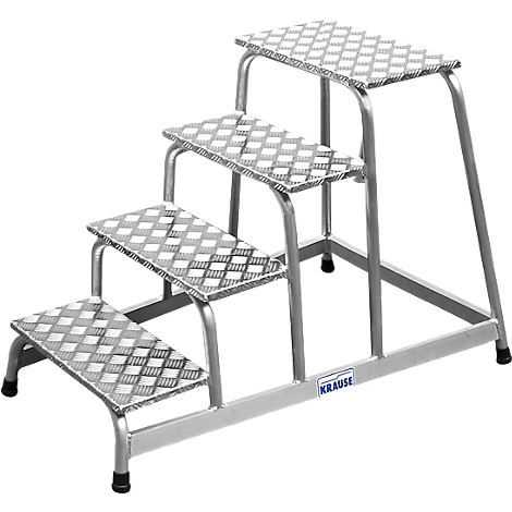 A silver step ladder with four steps, a ribbed surface, and the "KRAUSE" logo.