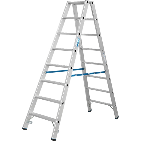 Zilveren, vrijstaande ladder; blauwe stutten en zwarte voeten.