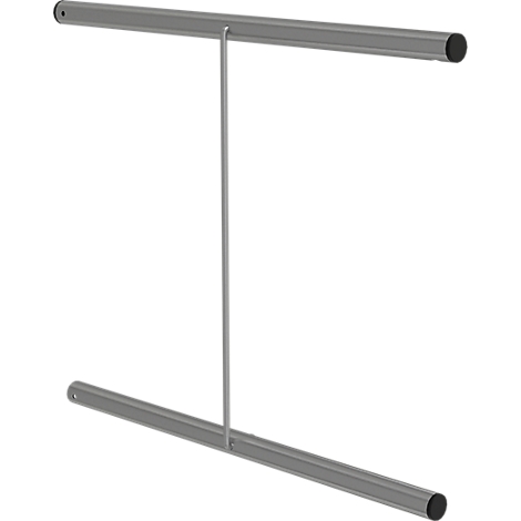 Grijs metalen frame met twee horizontale staven en een verticale staaf in het midden.