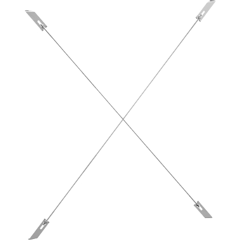 Zwei sich kreuzende Drähte, an den Enden mit Metallplatten befestigt.