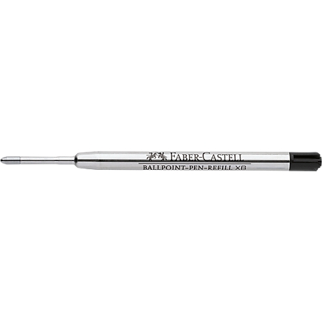 Ballpoint pen refill by Faber-Castell. The shaft is silver, with black at the end.
