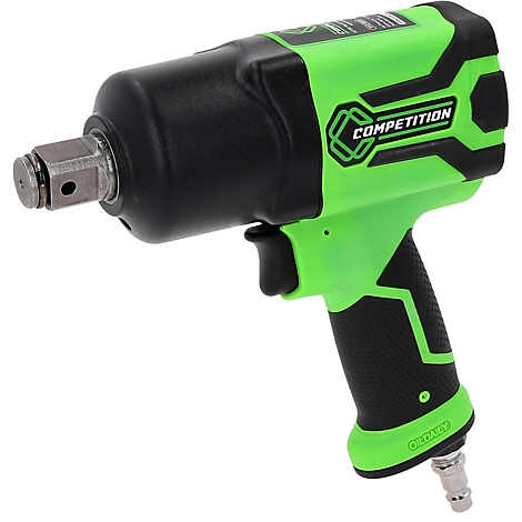 Ein grüner und schwarzer Druckluft-Schlagschrauber mit dem Schriftzug Competition vor weißem Hintergrund.