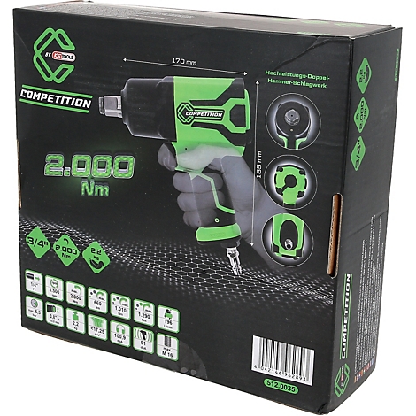 Verpackung eines KS Tools Druckluft-Schlagschraubers Competition mit Produktabbildung und technischen Daten.