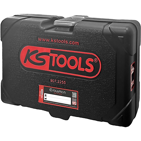 Schwarzer Werkzeugkoffer von KS Tools mit rotem Logo und Label.