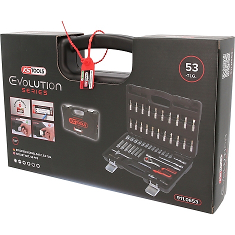 Schwarzer KS Tools Evolution Series Steckschlüsselsatz 53-teilig in einem Kunststoffkoffer.