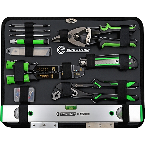 Werkzeug-Set von KS Tools in einer schwarzen Tasche mit grünen Akzenten.
