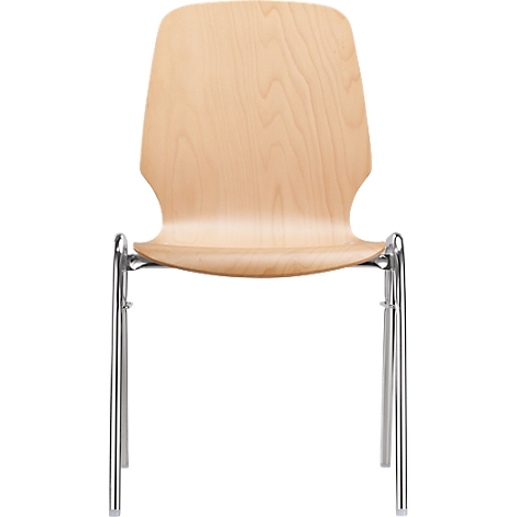 Stoel van licht hout met een verchroomd stalen frame.