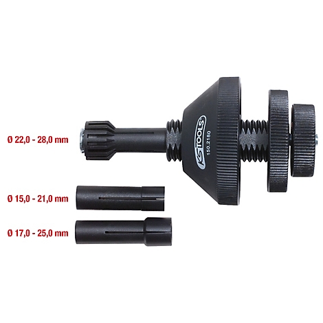 Schwarzes Werkzeug zur Demontage mit Größenangaben: Ø 22,0-28,0 mm, Ø 15,0-21,0 mm, Ø 17,0-25,0 mm. Hersteller-Logo.