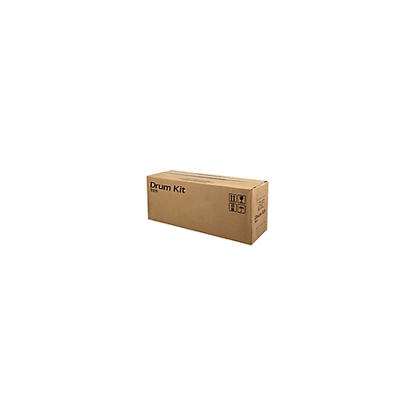 BoÃ®te en carton rectangulaire marron avec les mots 'Drum Kit'. Pictogrammes sur le cÃ´tÃ©.