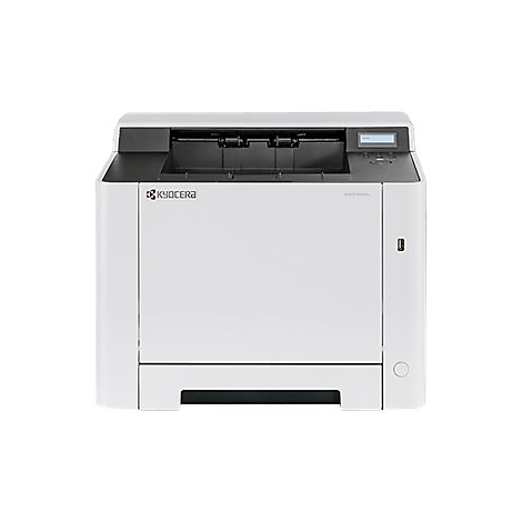 Weißer Drucker mit Kyocera-Logo. Oberhalb des Papiereinzugs befindet sich ein Bedienfeld mit Display.
