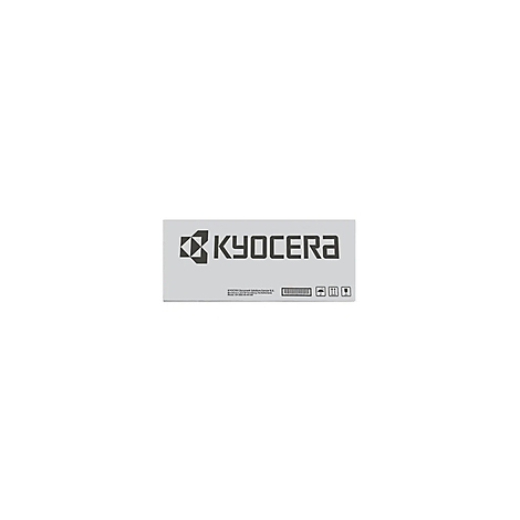 Graue Verpackung mit dem Kyocera-Logo, darunter Barcode und Symbole.