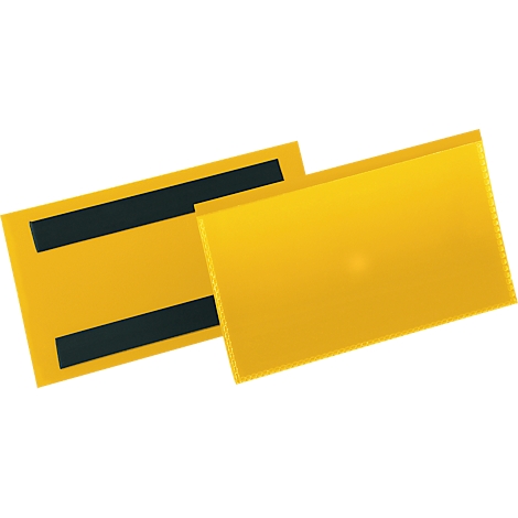 Two yellow rectangles with black stripes and smooth surface, slightly overlapping.
