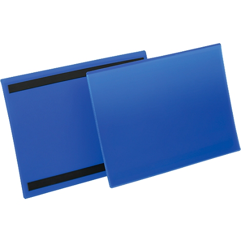 Two blue magnetic boards, slightly overlapping, with black magnetic strips. The boards are depicted on a white background.