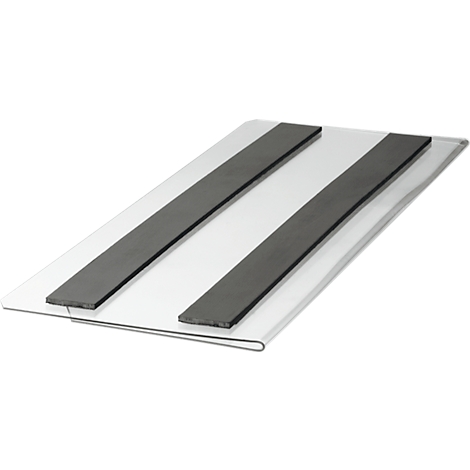 Transparent plastic frame with two dark magnetic strips. The frame is slightly angled.