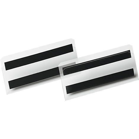 Two rectangular white cards with black stripes running across the width.