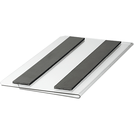 Transparent acrylic plate with two grey magnetic strips.