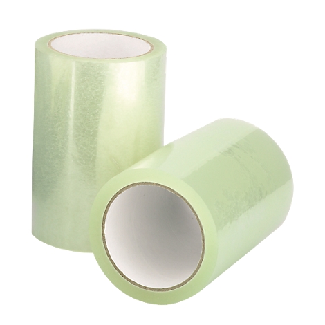 Two rolls of transparent tape against a white background.