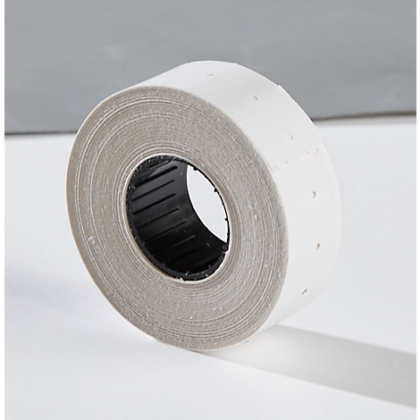 Roll of white labels with black core. On a white background.