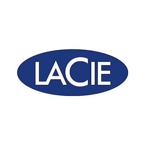 Blaues Logo mit weißer Aufschrift: LACIE, in einer ovalen Form.