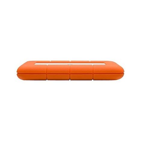 Orange Festplatte mit weißem Streifen. Sieht aus wie ein kleines, rechteckiges Gerät.