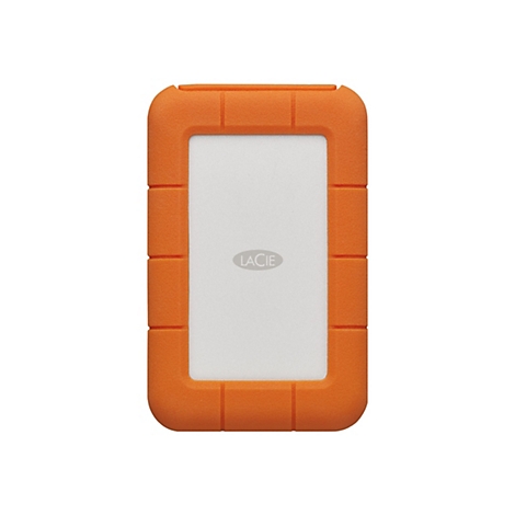 Disque dur externe orange avec un centre blanc et le logo "LACIE".