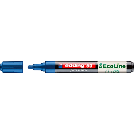 Blauer Edding 50 Ecoline Paint Marker mit abgenommener Kappe.
