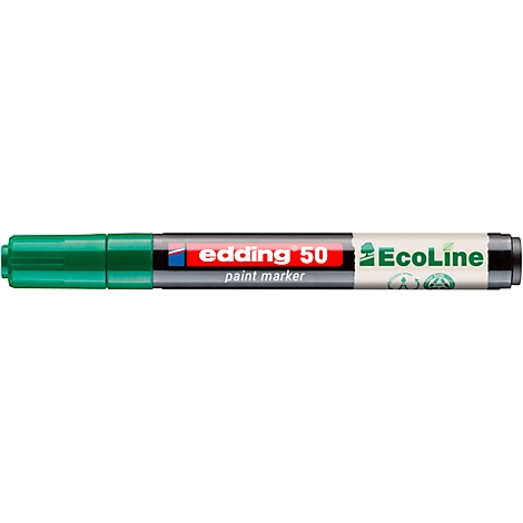 Ein grüner Edding 50 Ecoline Paint Marker. Das Logo zeigt "edding 50 paint marker" und "Ecoline".