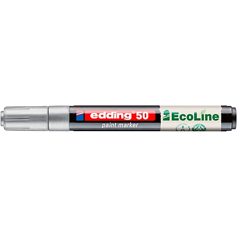 Ein silberner Edding 50 Ecoline-Marker. Aufschrift: Edding 50, paint marker, Ecoline.
