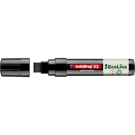 Schwarzer Edding 52 Ecoline Paint Marker, Kappe daneben, Stiftspitze quadratisch.