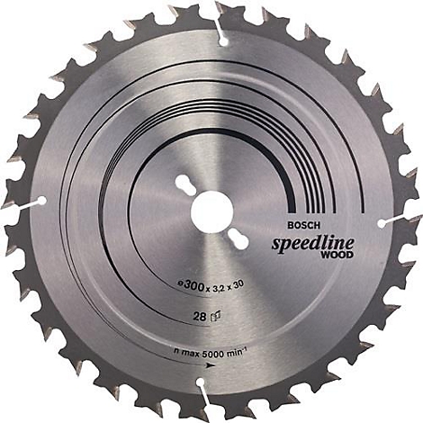 Lame de scie circulaire en métal avec des dents tranchantes. Inscription "BOSCH speedline WOOD".