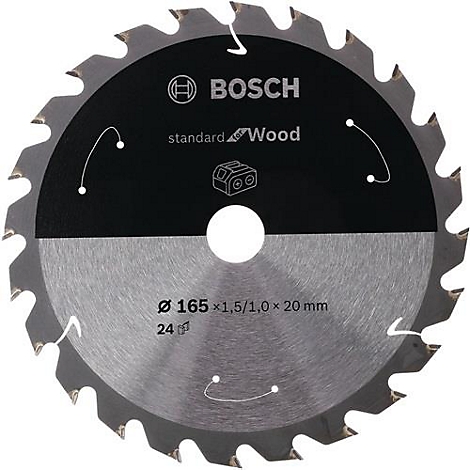 Lame de scie circulaire avec logo Bosch et spécifications sur la taille et le nombre de dents.