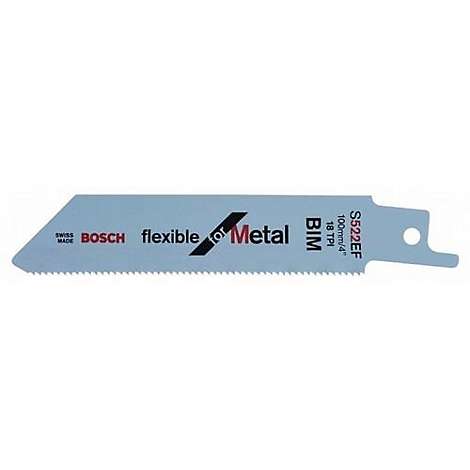 Lame de scie pour métal avec logo Bosch. Inscription : flexible for Metal BIM S522EF.
