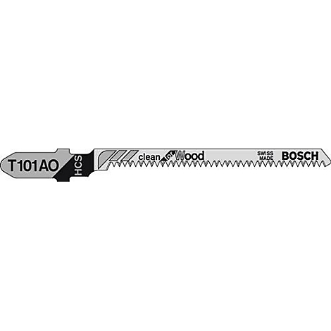 Une lame de scie Bosch avec l'inscription T101AO, clean wood et Swiss Made.