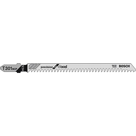 Lame de scie pour bois, précision, lettrage, marque Bosch, couleur grise avec dents.