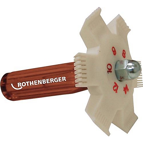 Gereedschap met houten handvat, witte kop met nummers en schroef. Inscriptie: ROTHENBERGER.