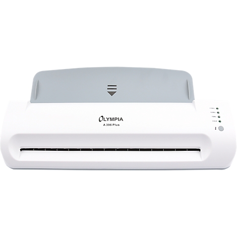 White laminator, gray at the top, with control panel and the logo "Olympia A 290 Plus".